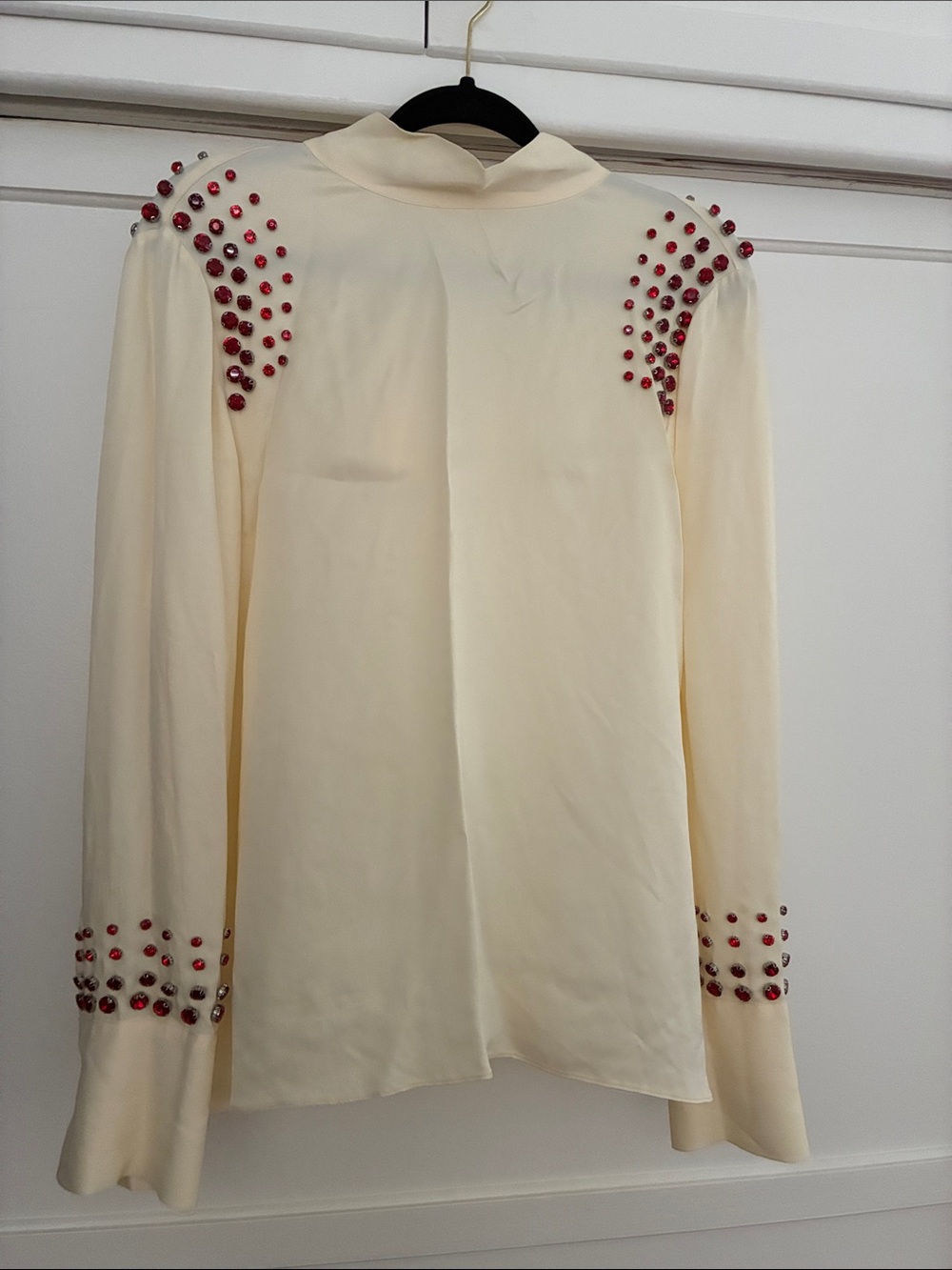 Zara Cream Blouse with Red Jewel Accents